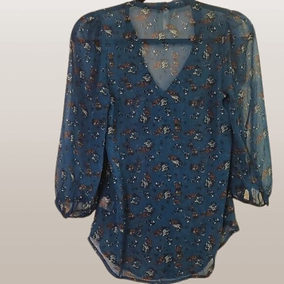 Xhilaration teal sheer chiffon ditzy floral blouse Size XS - Picture 3 of 7